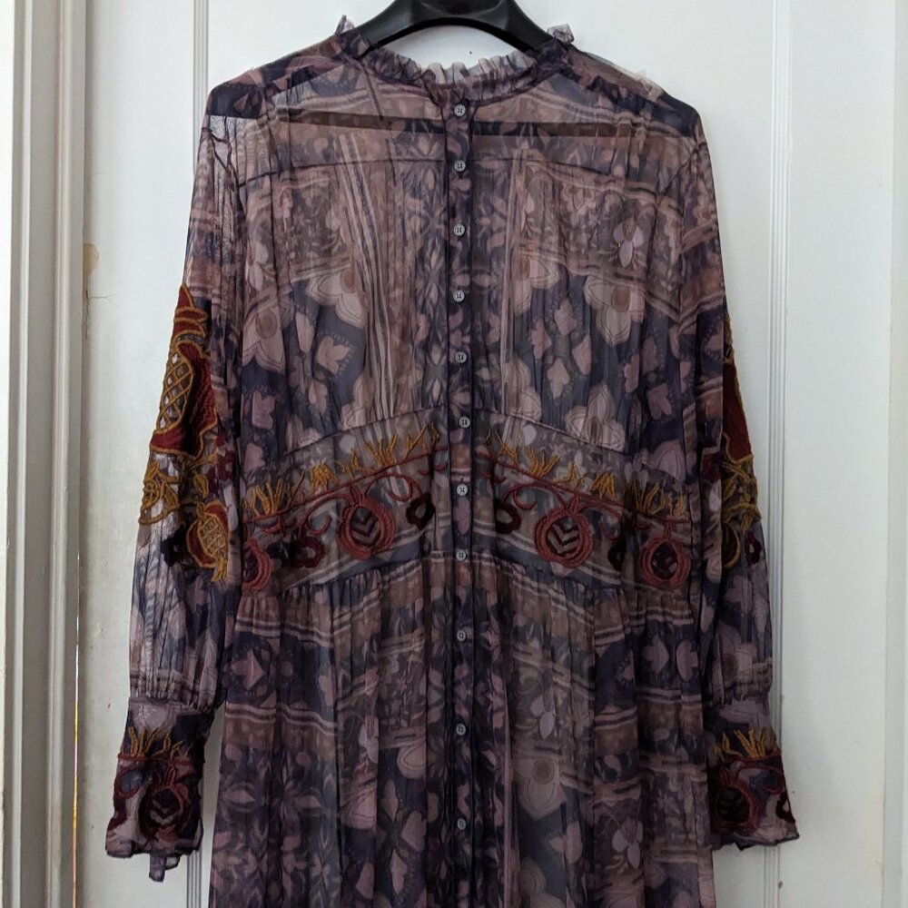 Johnny Was Sheer Boho Maxi Dress in Purple with Red and Gold Accents - Picture 5 of 15